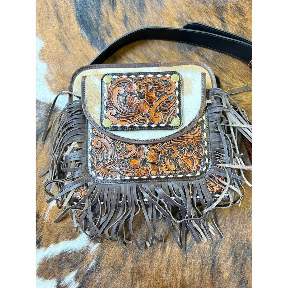 NEW WESTERN LINENS women's convertible cowhide crossbody bag in brown